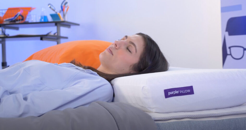sleeping on the purple pillow