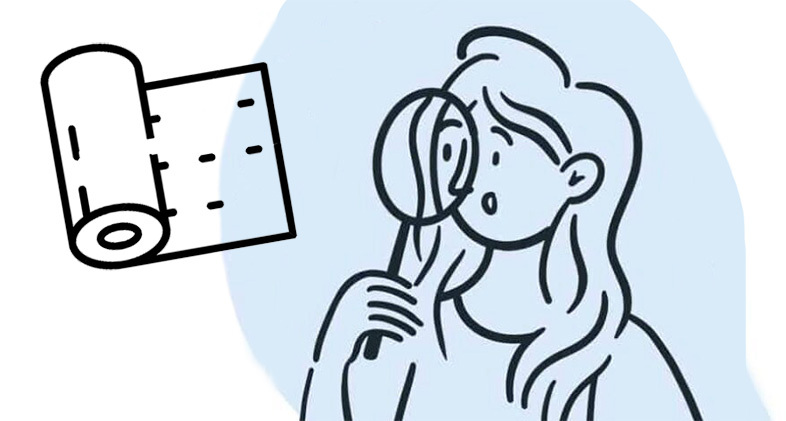 Illustration of woman looking through magnifying glass at fiberglass.