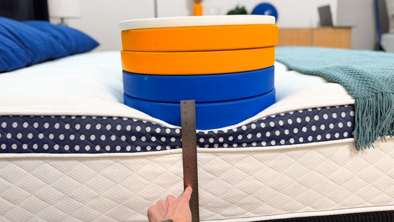measuring the deflection of weight plates along the edge of the winkbed luxury firm mattress